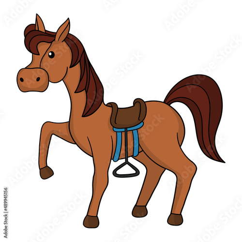 Cartoon funny red horse with saddle