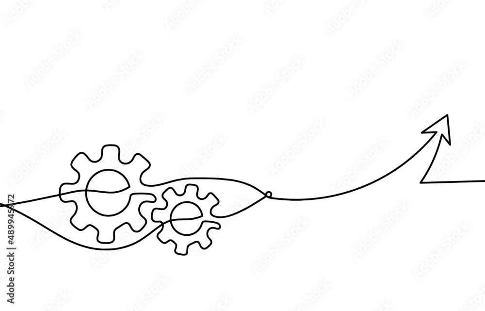 Abstract round metal gears wheels with arrow as line drawing on white background. Vector Abstract round metal gears wheels with arrow as line drawing on white background. Vector