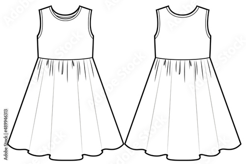 Girls sleeveless dress , fashion technical draw.