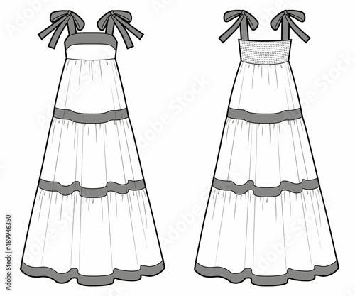 Leinwand Poster Girls and womans dress with bows, fashion technical draw