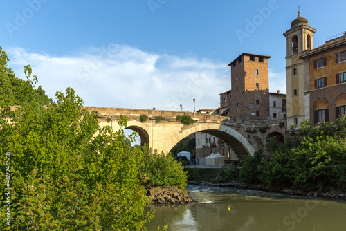 Castello Caetani  Tiber River and Pons Fabricius in city of Rome  Italy