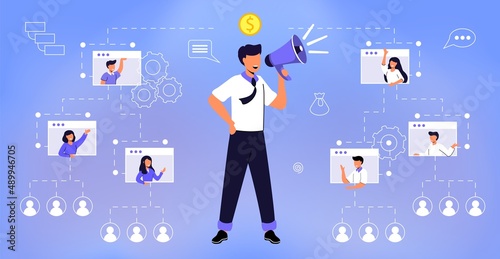 Ponzi scheme Business pyramid network with investors group as victims in fake company profit statistics Financial fraud Illegal investment scam Stealing money from people concept vector illustration