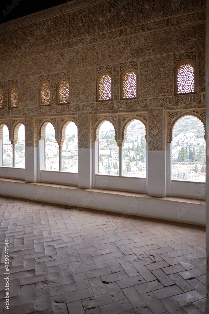 Typical interior windows of a mosque, the Alhambra mosque.