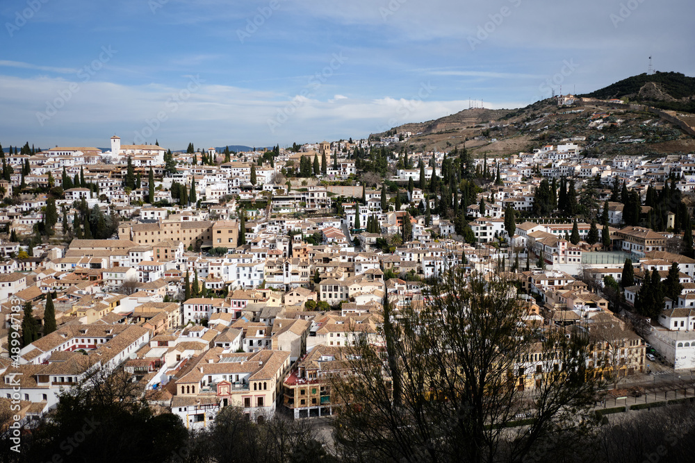 Granada, view of old Albaicin district from Alhambra. Andalusia, Spain, Europe.