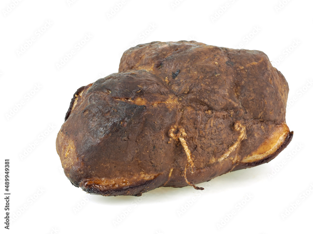 Smoked fat meat on a white background Smoked fat meat on a white background