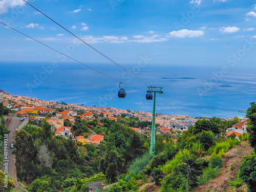 Cable car over the city of Madeira, Portugal, an island in Atlantic ocean