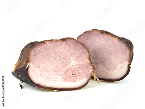 Smoked fat meat on a white background