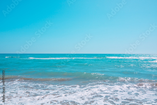 Mediterranean sea. Wavy Mediterranean Sea background photo. © senerdagasan