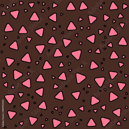 Chocolate strawberry triangles, sweet candy random pattern background. Vector illustration. Valentine's Day Chocolate.
