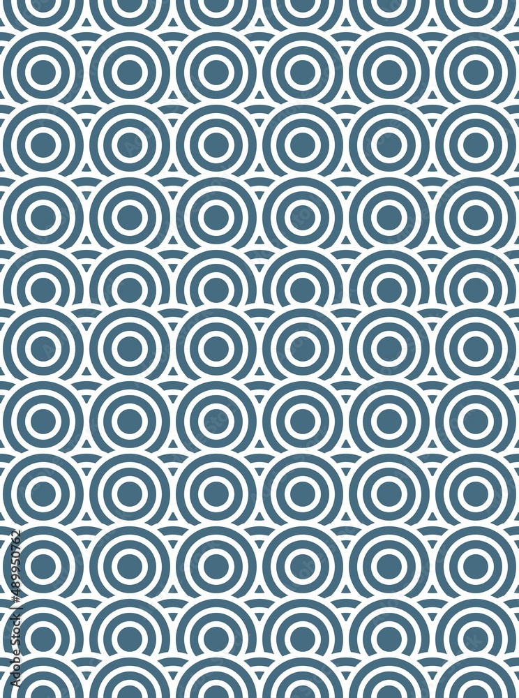 White and blue abstract stacked circles, seamless pattern background. Vector illustration.