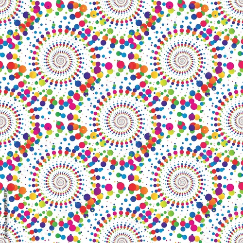 Rainbow abstract mandala halftone seamless pattern on the white background. Vector illustration.
