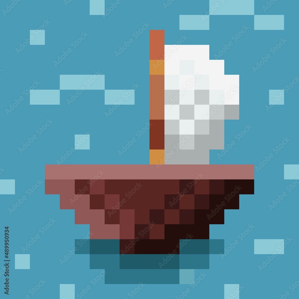 Boat pixel art. Ship pixel art. Vector illustration. Stock Vector