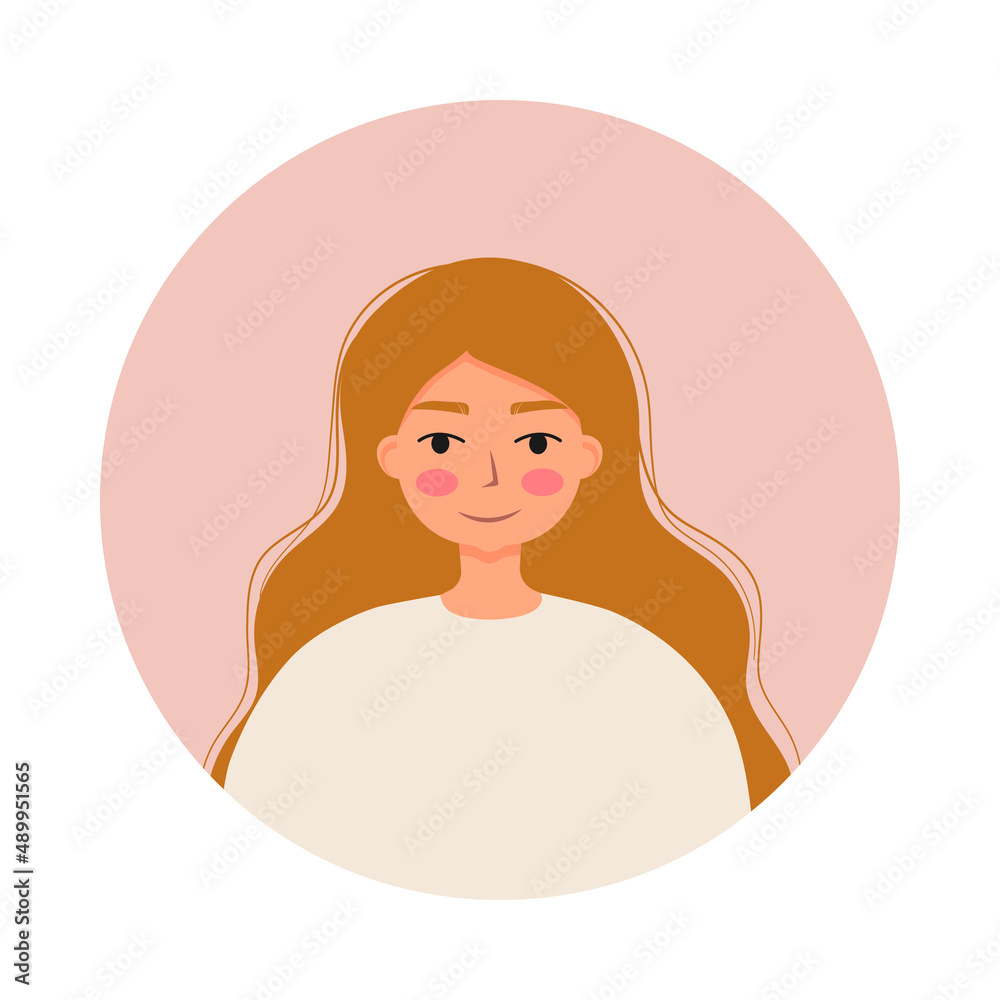 Portrait of beautiful women at round frame. Avatar of female character isolated on white background. Flat vector cartoon illustration. Portrait of beautiful women at round frame. Avatar of female character isolated on white background. Flat vector cartoon illustration.