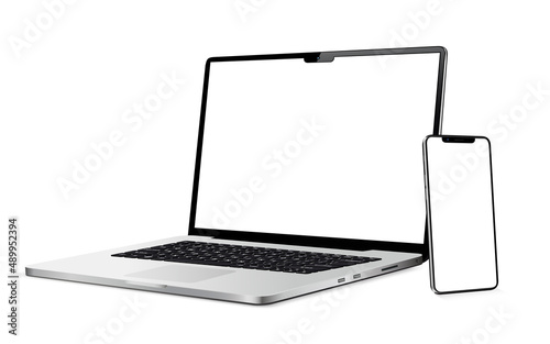 Laptop and smartphone with blank screen