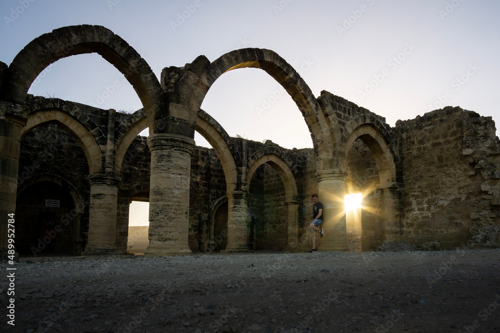 saint mama ruins in cyprus at sunset