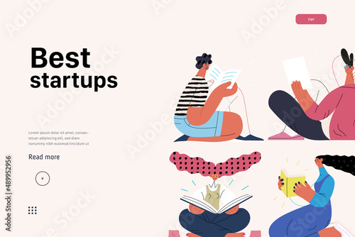 Startup illustration, website landing template Flat line vector modern concept illustration, startup metaphor. Concept of building new business, strategy, company processes. Best startups