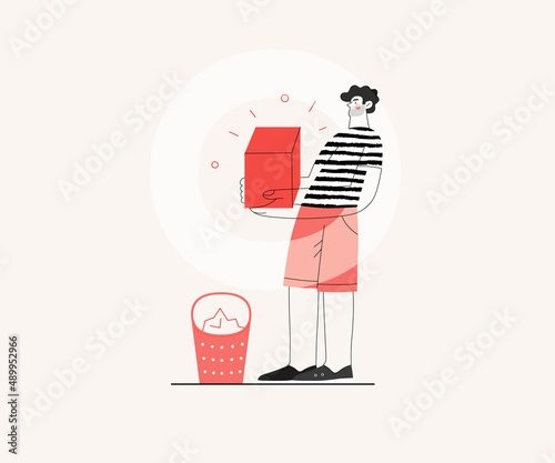 Startup illustration. Flat line vector modern concept illustration of a young man, startup metaphor. Concept of building new business, planning and strategy, teamwork and management, company processes