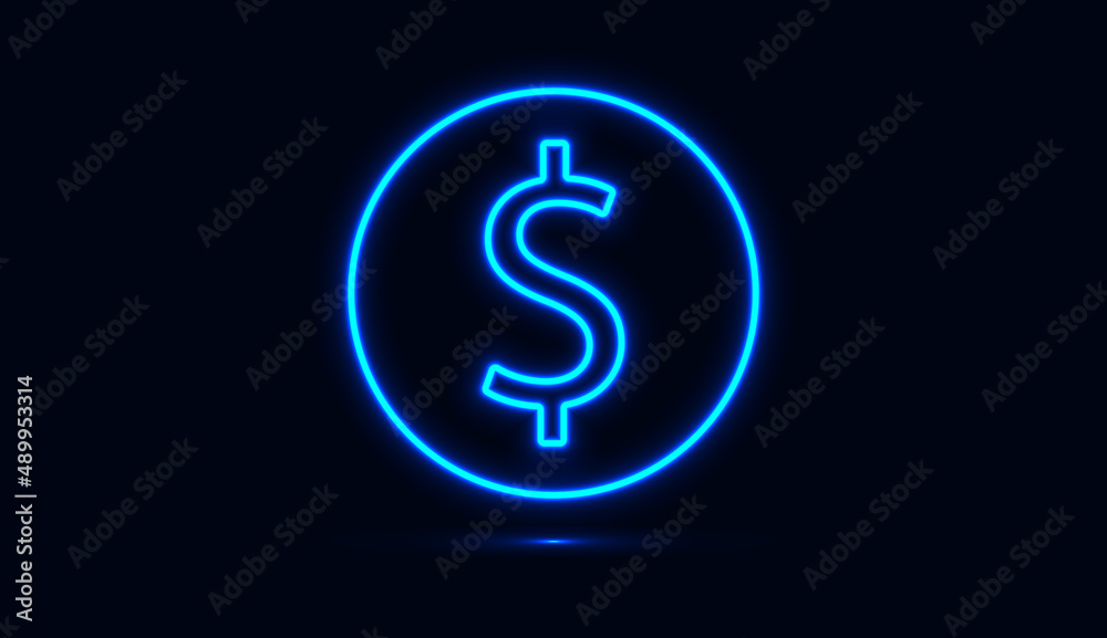 Dollar icon with circle blue neon isolated on dark background. Vector illustration Dollar icon with circle blue neon isolated on dark background. Vector illustration