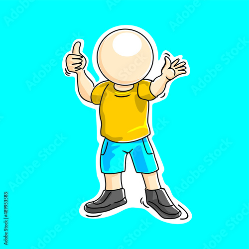 happy standing person mascot in yellow outfit photo