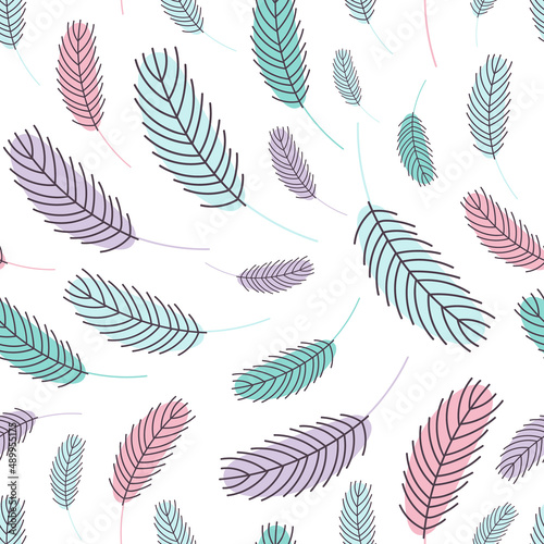  seamless pattern with Bird feathers. Easter pattern with chicken feathers.