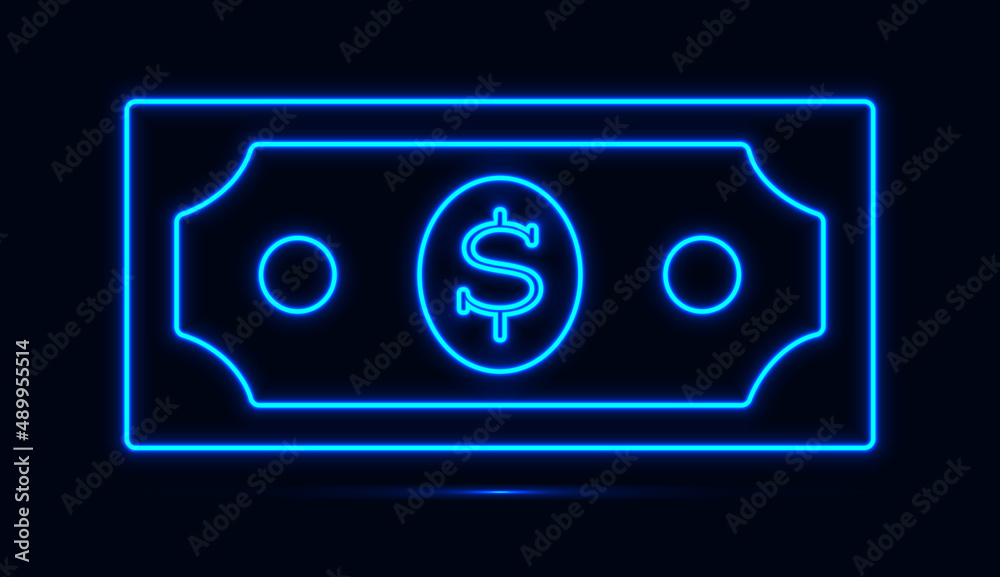 Blue neon dollar banknote isolated on dark background Blue neon dollar banknote isolated on dark background