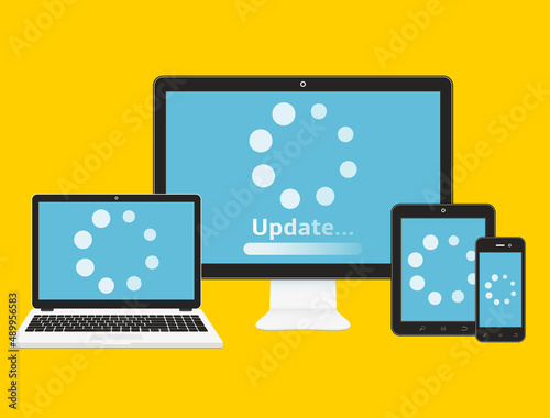 Computer, laptop, tablet, smartphone with update loading process on screen