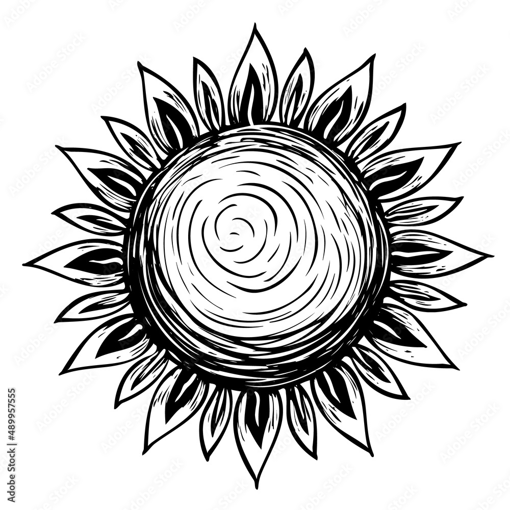 Vector illustration yellow sun isolated on white background drawn in strokes Vector illustration yellow sun isolated on white background drawn in strokes