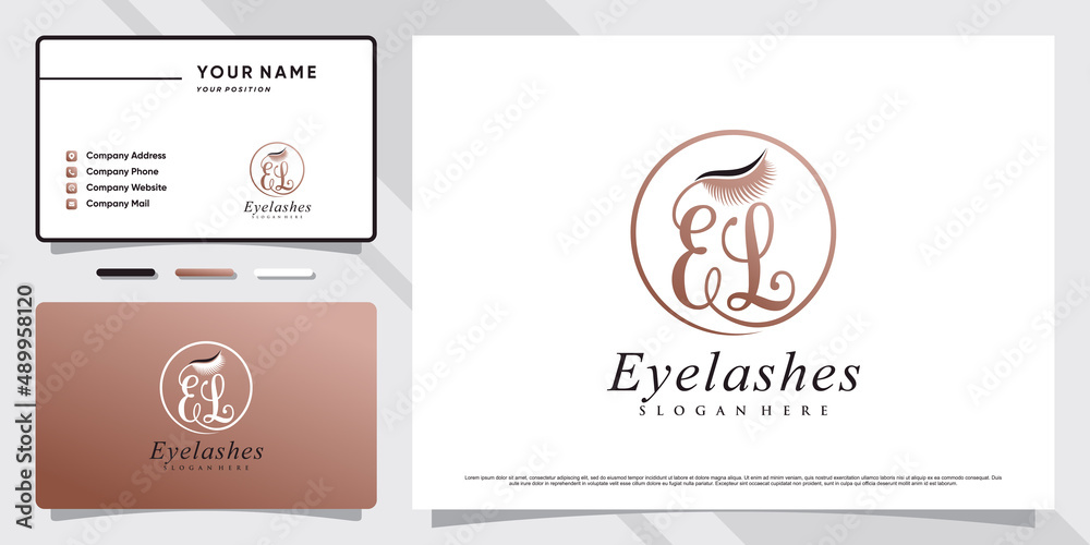 Eyelashes extension logo for beauty lash salon with creative element and business card design Premium Vector
