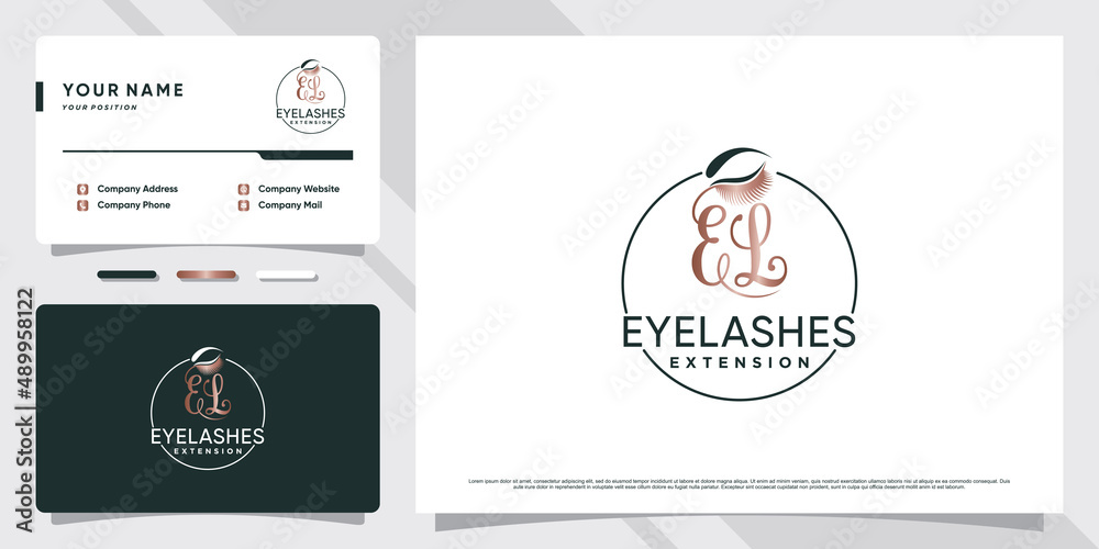 Fototapeta premium Eyelashes extension logo for beauty lash salon with creative element and business card design Premium Vector