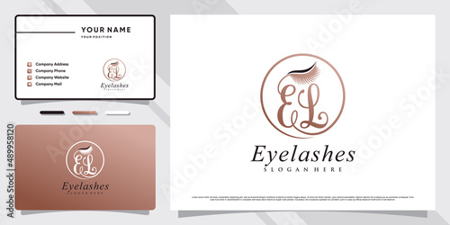 Eyelashes extension logo for beauty lash salon with creative element and business card design Premium Vector