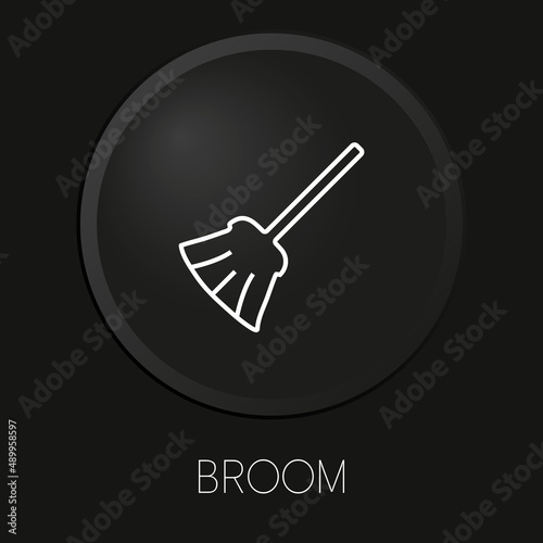 Broom minimal vector line icon on 3D button isolated on black background. Premium Vector.