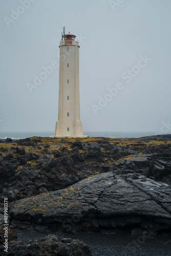 Malarrif lighthouse on the cliff near the ocean in Western Iceland. Snaefellsnes  Sn  fellsnes  peninsula