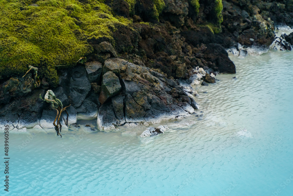 Turquoise water sulfur spring and lava field near Blue Lagoon, Southern Peninsula. Iceland Turquoise water sulfur spring and lava field near Blue Lagoon, Southern Peninsula. Iceland