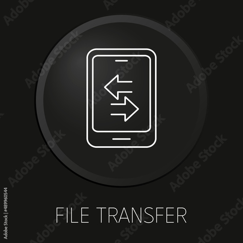 File transfer minimal vector line icon on 3D button isolated on black background. Premium Vector.