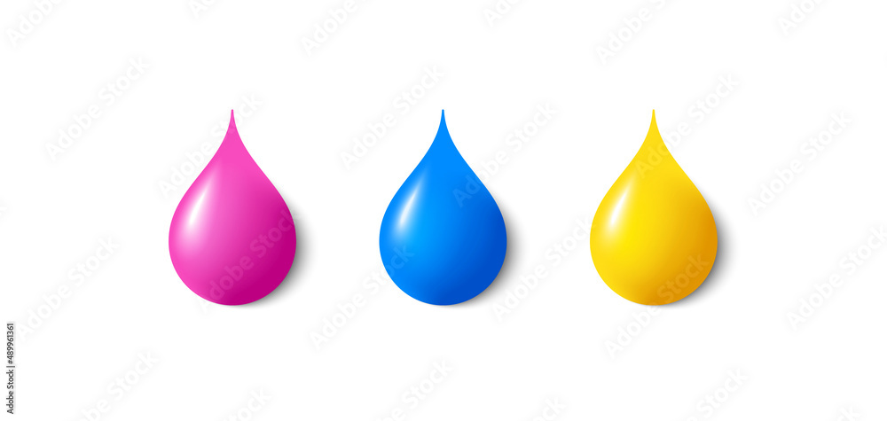 3d drop of ink or oil paint. Smooth liquid acrylic blob icon. Color dye paint. Multicolored pigmented acrylic liquid. 3d blob of watercolor paint. Vibrant artistic dye. Vector - obrazy, fototapety, plakaty 