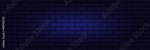 Neon light brick pattern wall background. Stone brickwall texture. Building stone tile material. Textured brickwork stonewall. Building brick wall neon pattern. Construction blocks. Vector