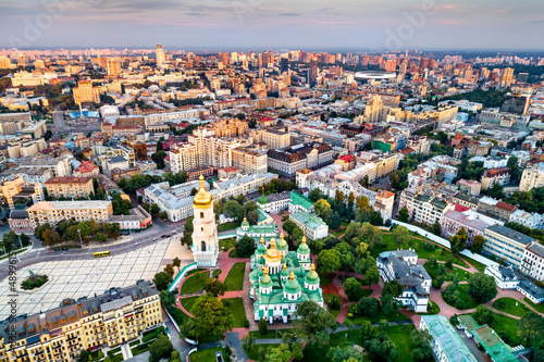 Aerial view of Saint Sophia Cathedral in Kyiv, Ukraine before the war with Russia