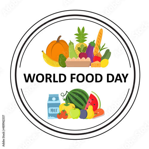 World Food day vector illustration. Concept of healthy food, proper nutrition. Good meal.