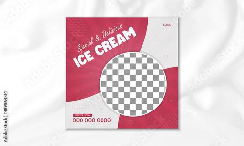 Fast food restaurant business marketing social media post | Food menu Instagram post design with abstract background | Special and delicious ice cream online sale promotion banner. photo