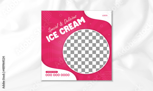 Fast food restaurant business marketing social media post | Food menu Instagram post design with abstract background | Special and delicious ice cream online sale promotion banner.