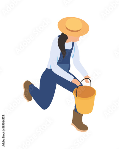 female farmer with bucket