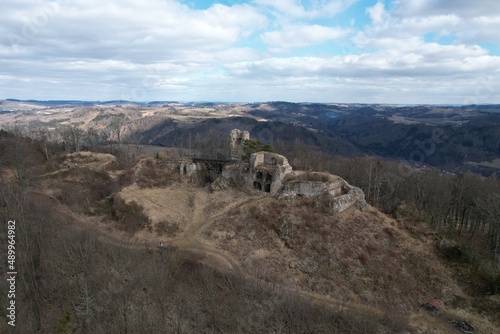 Historical old castle Zubstejn in Czech republic, central Europe,scenic aerial landscape panorama view of gothic castle ruins,beautiful castle ruins,Zbrstejn castle,hrad Zubštejn photo