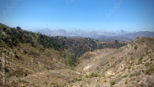 Santa Monica Mountains with low morning haze, seen from Backbone Trail in Southern California