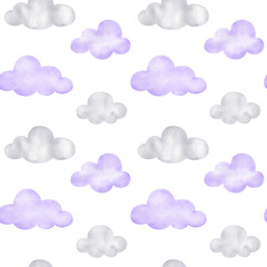 Wandcirkels Pantone 2022 very peri Aquarel violette wolken kinderkamer patroon  © Анна Сухова