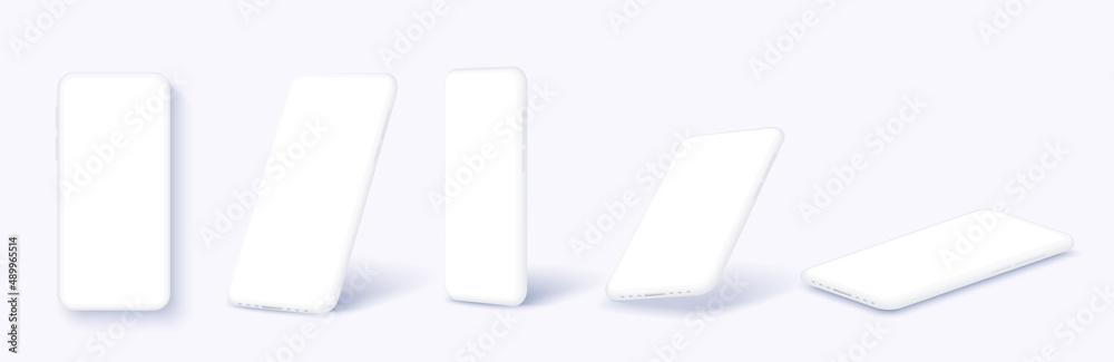A white smartphone. Device UI, UX, mockup for presentation template. Realistic 3d mobile phone in different angles, frameless empty mobile phones. 3d isometric illustration cell phone A white smartphone. Device UI, UX, mockup for presentation template. Realistic 3d mobile phone in different angles, frameless empty mobile phones. 3d isometric illustration cell phone