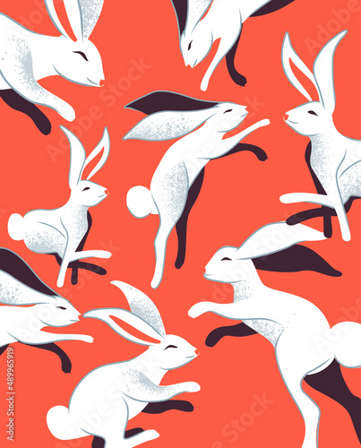 A collection of cute jumping rabbits. Easter decoration celebrations vector illustration.