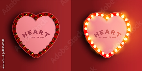 A Love heart shaped light box frame with room for a message. On and off lights. Vector illustration