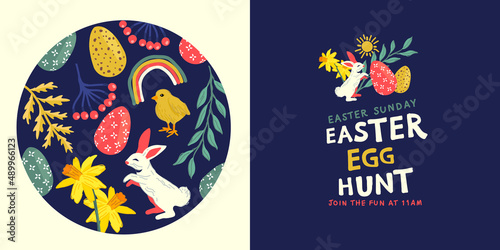 Festive spring and easter decorations and patterns layout design. Vector illustration
