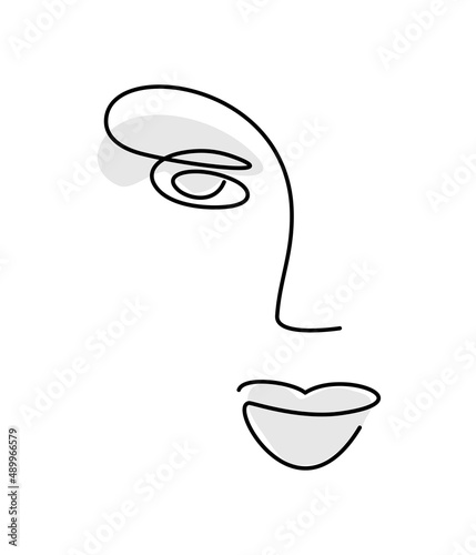 face one line. girl face beauty salon logo. portrait art thin line drawing. facial features icon. nose and lips