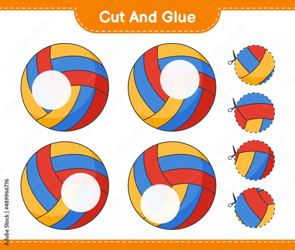 Cut and glue, cut parts of Volleyball and glue them. Educational children game, printable worksheet, vector illustration Cut and glue, cut parts of Volleyball and glue them. Educational children game, printable worksheet, vector illustration